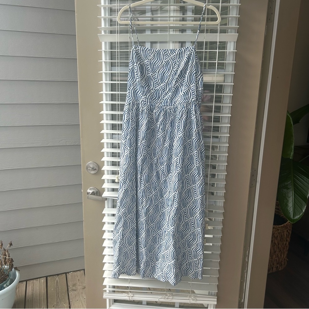 Blue and White Patterned linen Maxi Dress